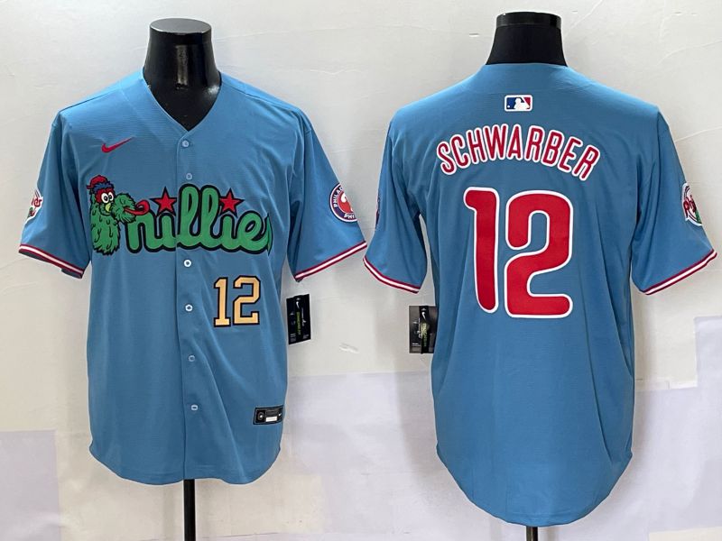 Men Philadelphia Phillies #12 Schwarber Light Blue three generations Joint Name Nike 2025 MLB Jersey style 3->philadelphia phillies->MLB Jersey